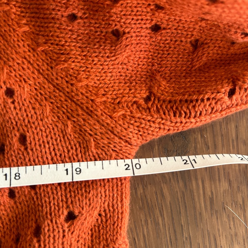 Boho Burnt Orange Fringe Cardigan , Open Knit Festival Sweater Size S - Picture 6 of 6